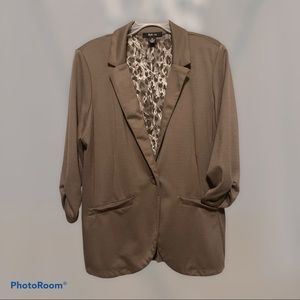 Brown Blazer with Ruched Sleeves